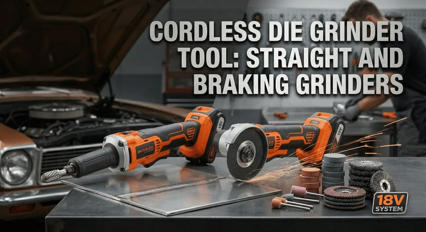 18V cordless die grinder tool set featuring straight and braking grinders for professional metalworking and automotive repair applications.