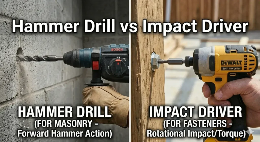 Hammer Drill vs Impact Drill: Which Is Better workig, Hammer Drill, Impact Driver, or Hammer 
