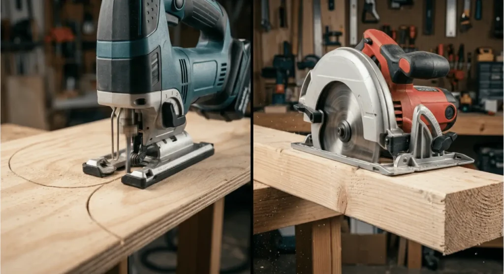 Use a jigsaw if accuracy is of the essence. Use a circular saw for straight cuts that are longer